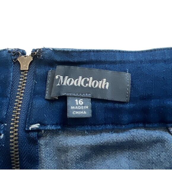 ModCloth Jeans Womens 16 Daydream Wide Flare Denim Back Zip Pockets Boho Retro - Picture 4 of 11